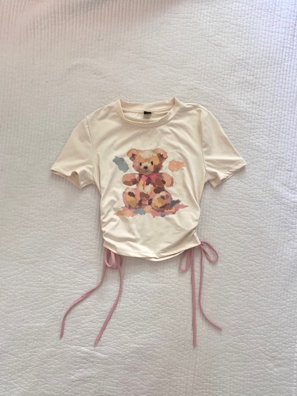 pastel yellow and pink ruched bear top